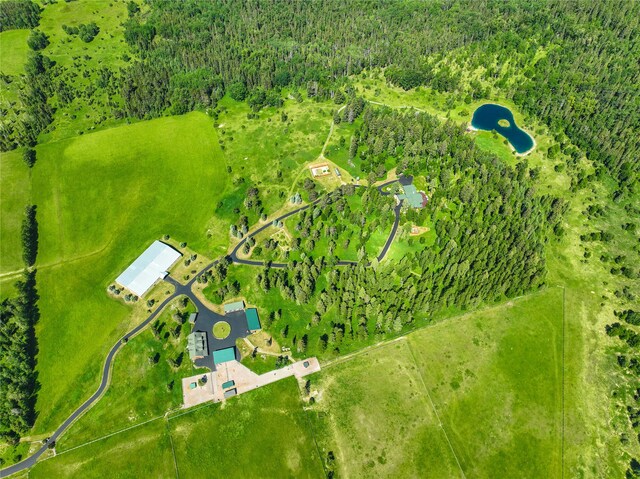 birds eye view of property featuring a water and mountain view