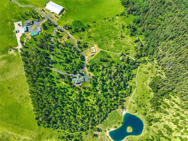 drone / aerial view featuring a water and mountain view