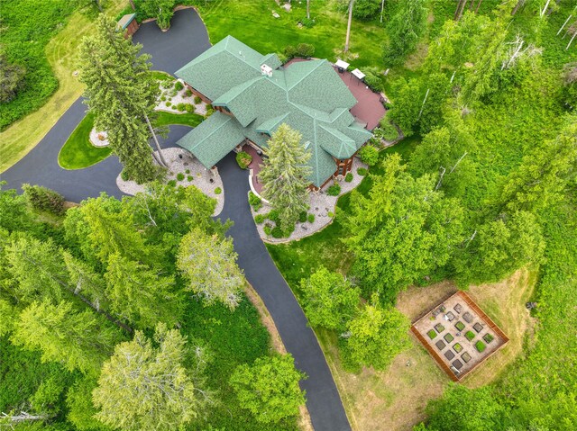 aerial view featuring a water and mountain view