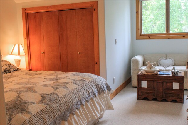 carpeted bedroom with connected bathroom