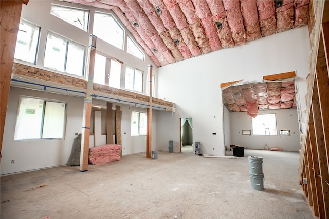 miscellaneous room with a healthy amount of sunlight and high vaulted ceiling