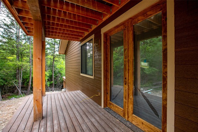 wooden terrace with french doors