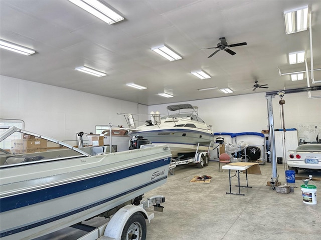 garage with ceiling fan