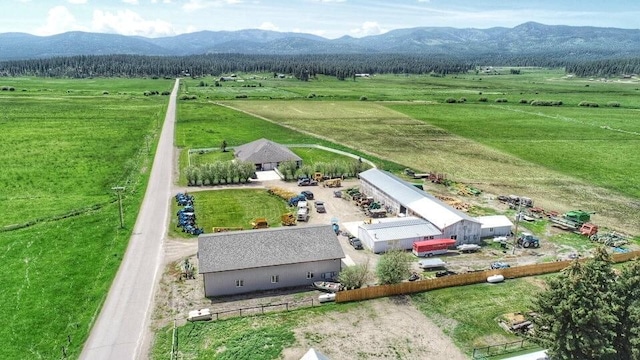 bird's eye view with a mountain view and a rural view