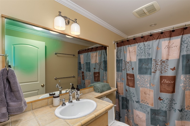 carpeted bedroom featuring a mountain view, a closet, and crown molding