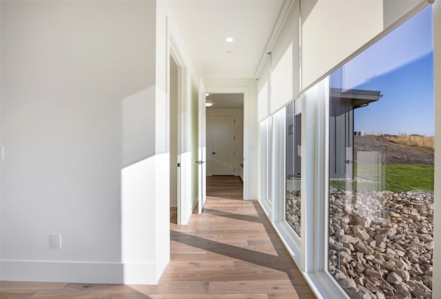 hall with hardwood / wood-style floors