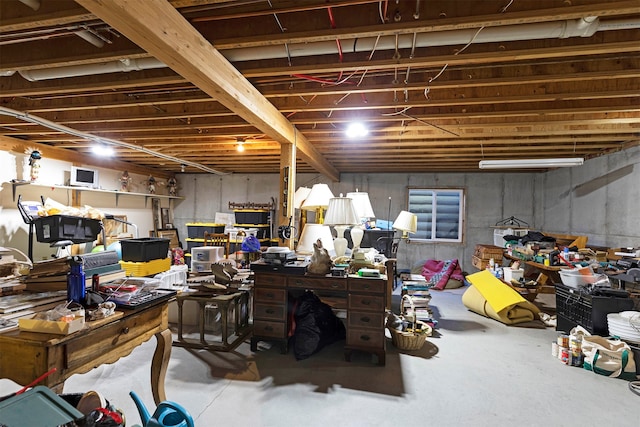 basement featuring a workshop area