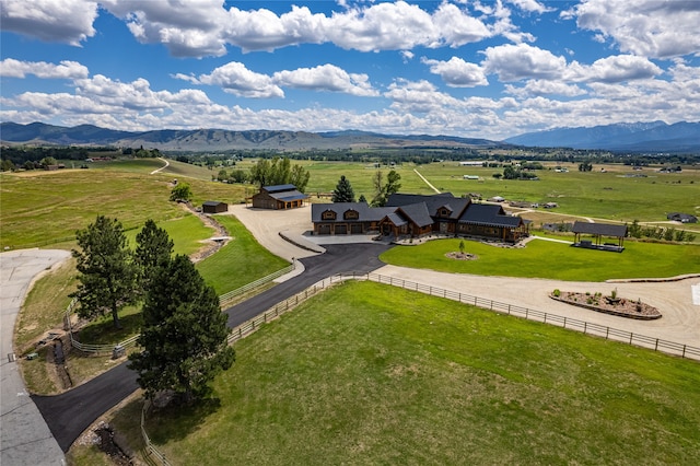 bird's eye view with a mountain view and a rural view