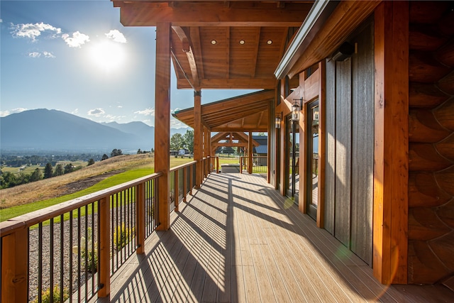 deck with a mountain view