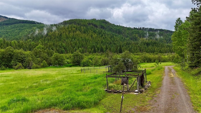 view of mountain feature with a rural view