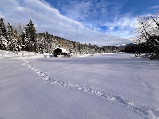 view of yard layered in snow