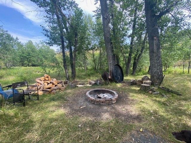 view of yard featuring an outdoor fire pit