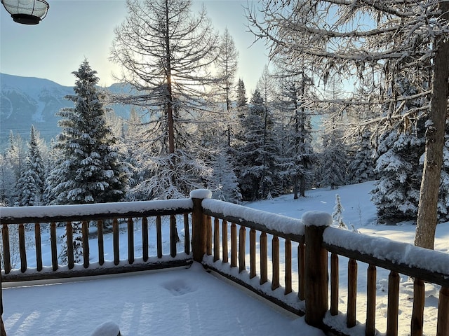1350 Summit Park, Seeley Lake, MT 59868 - snow covered deck featuring a mountain view
