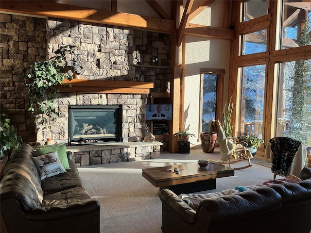 1350 Summit Park, Seeley Lake, MT 59868 - carpeted living room with a fireplace