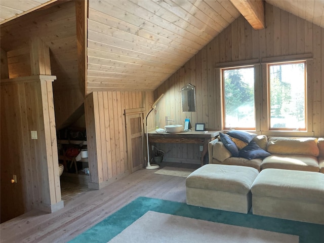 1350 Summit Park, Seeley Lake, MT 59868 - living area with wood finished floors, wood walls, and wood ceiling