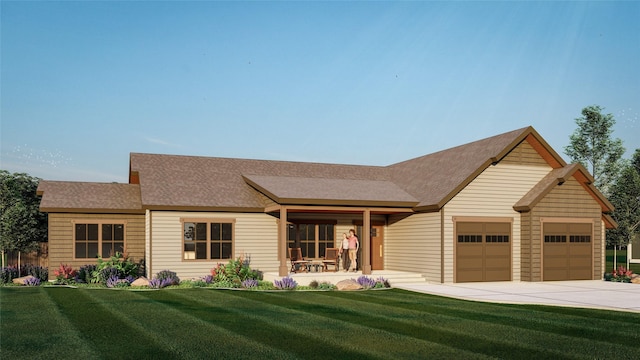 5213 Bronco Ct, Florence, MT 59833 - view of front facade with an attached garage, a front lawn, concrete driveway, and roof with shingles