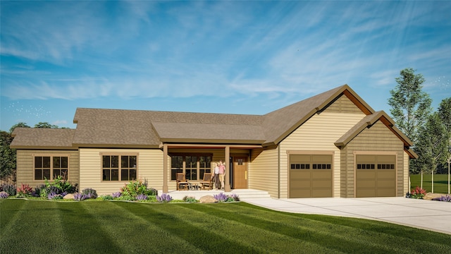 view of front facade with a front lawn and a garage