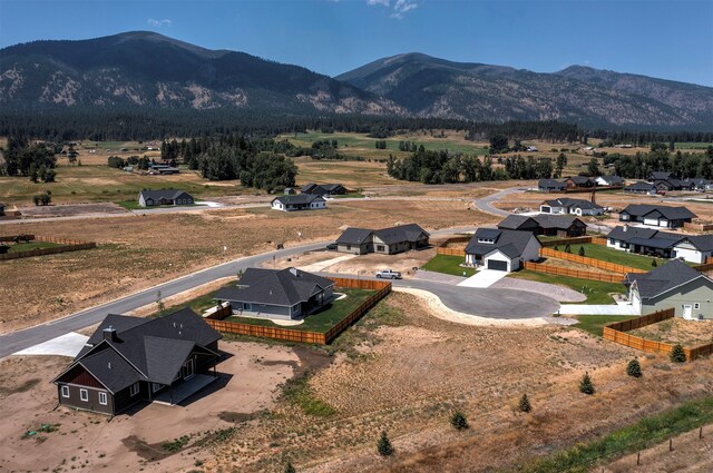 birds eye view of property with a mountain view