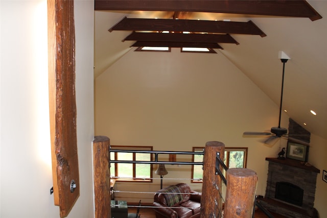 stairway with high vaulted ceiling