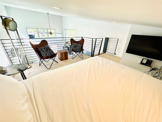 bedroom with light colored carpet