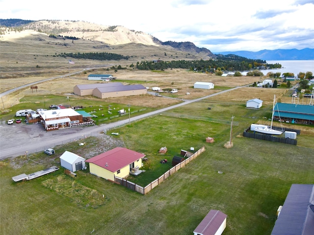 bird's eye view featuring a mountain view and a rural view