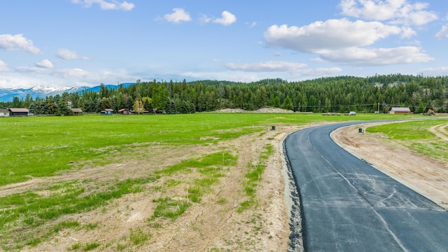 view of home's community featuring a mountain view and a lawn