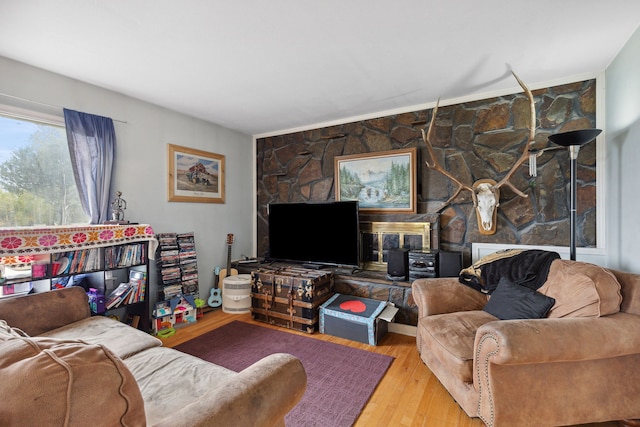 living room with light hardwood / wood-style floors