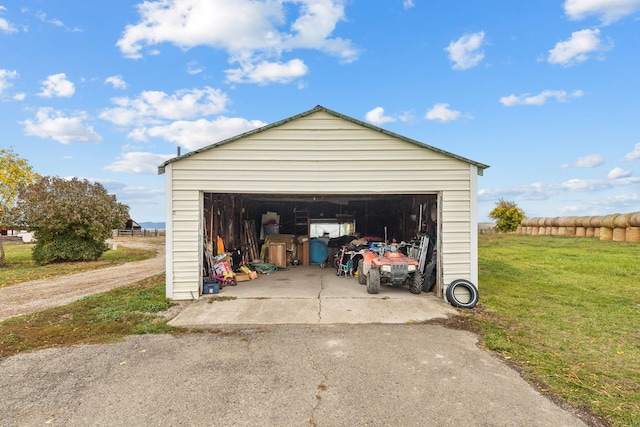 garage with a lawn