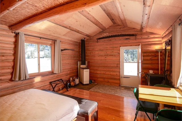 425 Lagger Gulch Rd, Anaconda, MT 59711 - bedroom featuring lofted ceiling with beams and hardwood / wood-style flooring