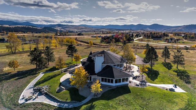 aerial view featuring a mountain view and a rural view