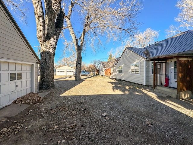 view of yard with a garage