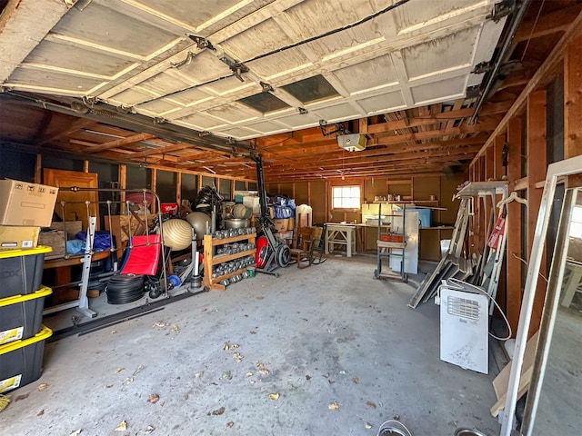 garage featuring a workshop area