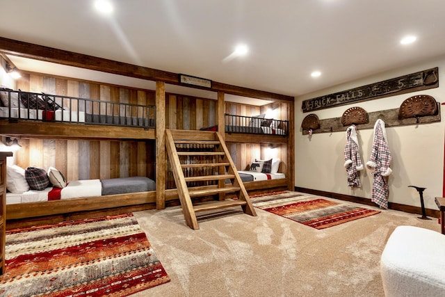 mudroom featuring baseboards, carpet floors, and recessed lighting