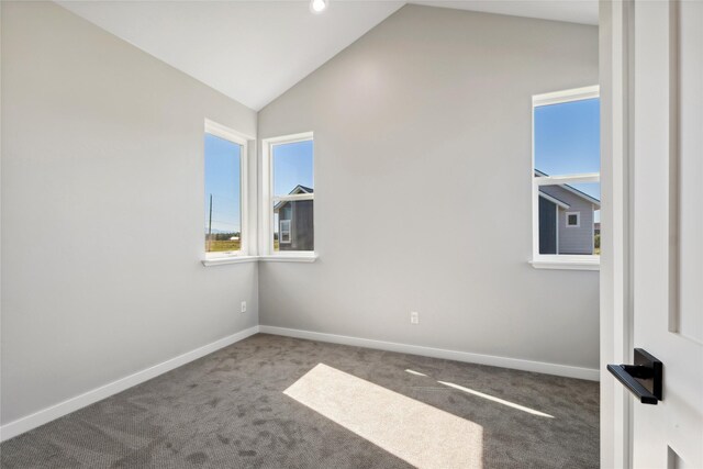 empty room with lofted ceiling and carpet