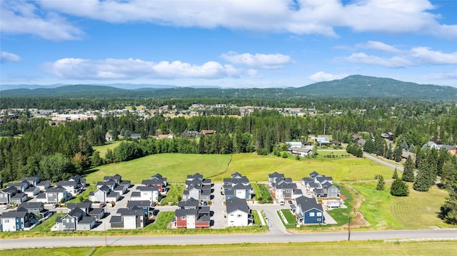 birds eye view of property with a mountain view