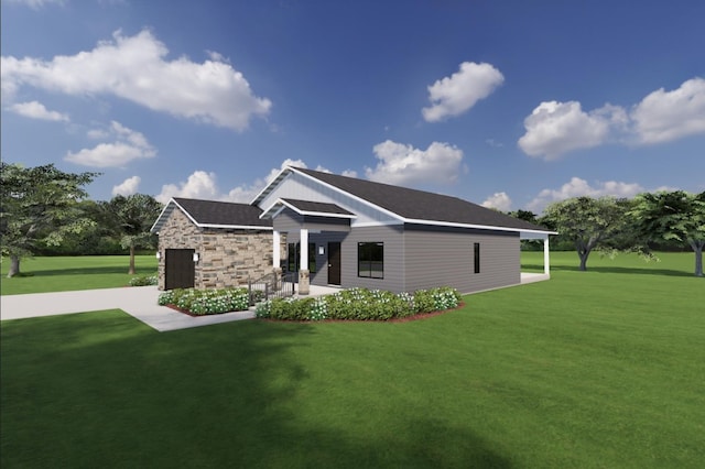 view of front of property featuring a patio and a front lawn