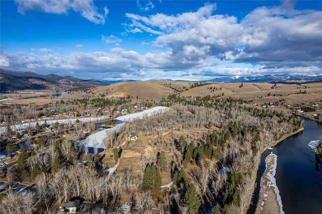 aerial view with a water and mountain view