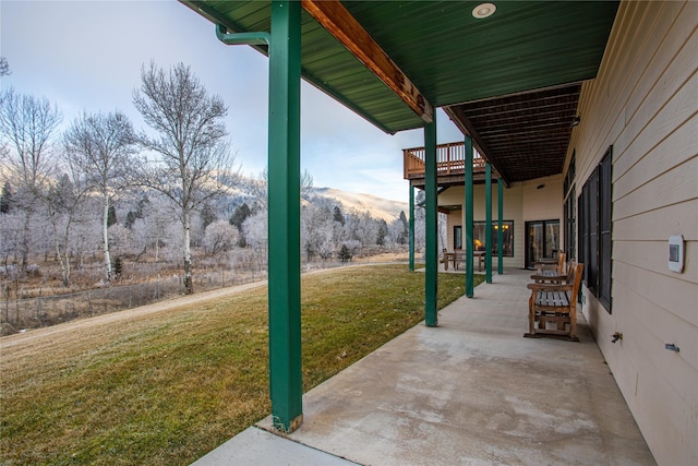 view of patio featuring a mountain view