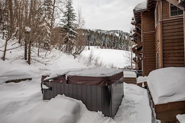 exterior space featuring a hot tub