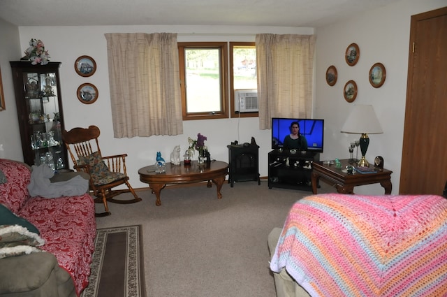 bedroom featuring carpet and cooling unit