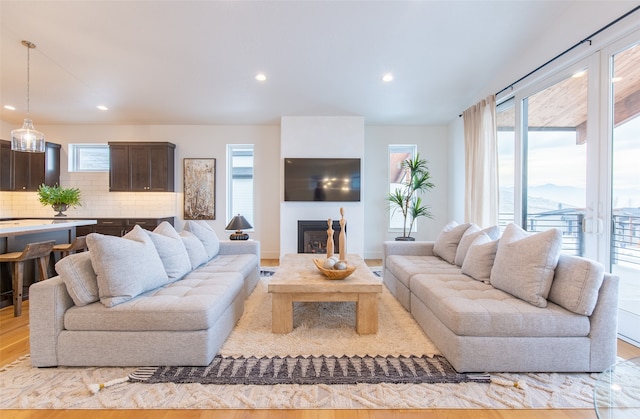 living room featuring plenty of natural light and light wood-type flooring