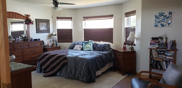 bedroom with carpet floors and ceiling fan