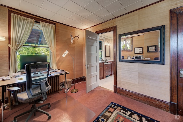 view of carpeted home office