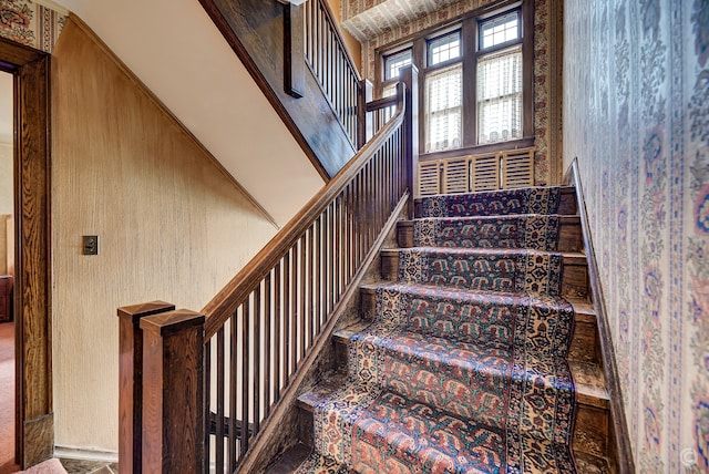 stairs with wooden walls