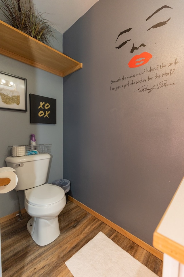 bathroom with hardwood / wood-style floors and toilet