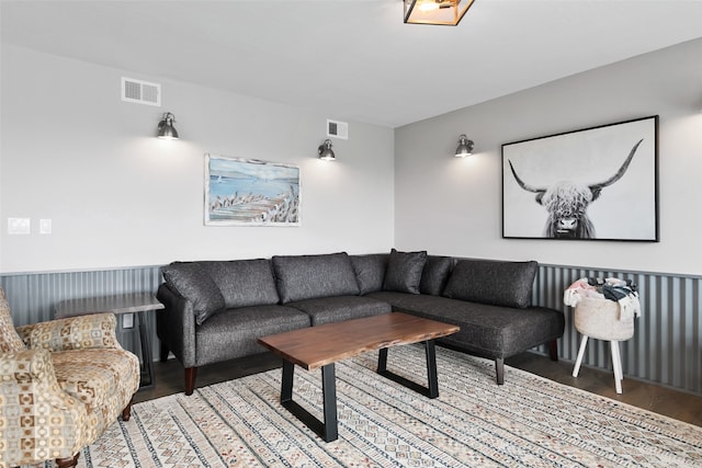 living room featuring dark hardwood / wood-style flooring