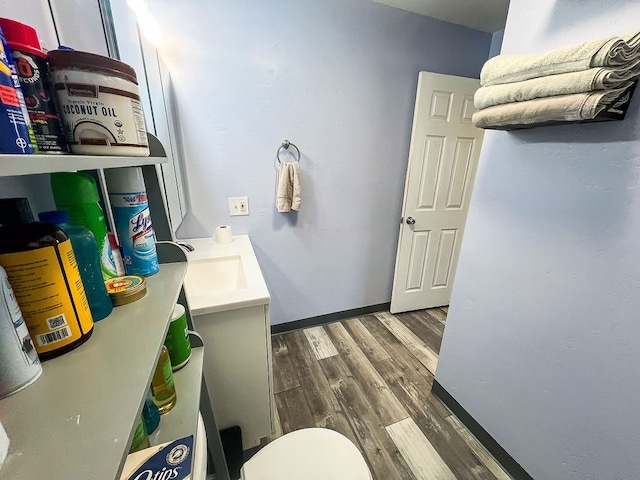 bathroom featuring hardwood / wood-style flooring and vanity