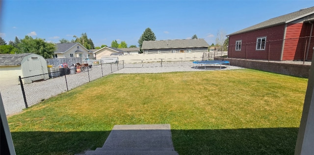 view of yard with a storage shed