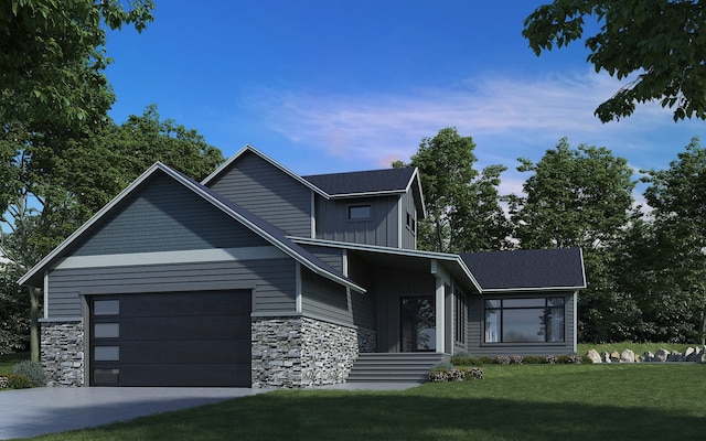 view of front facade with a front lawn and a garage