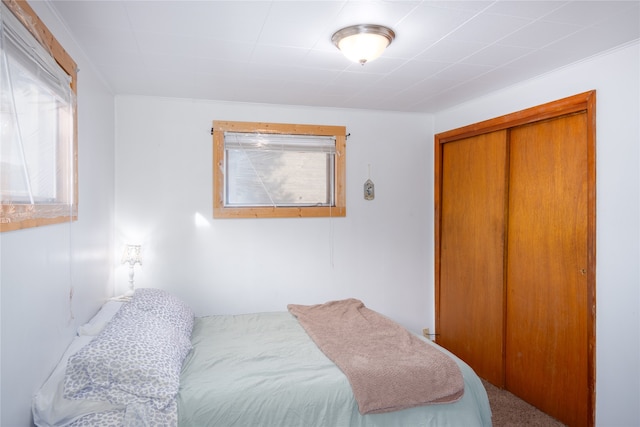 carpeted bedroom featuring a closet